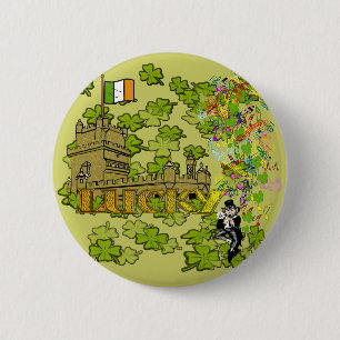 Macaron Rond 5 Cm Lucky Leprechaun et son château irlandais