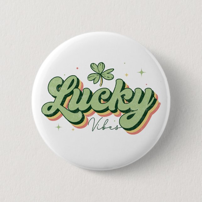 Macaron Rond 5 Cm Lucky Vibes St. Patrick's Day Button (Devant)