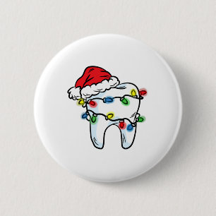 Macaron Rond 5 Cm Lumière de Noël Dent Chapeau de Père Noël Dentiste