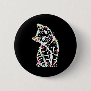 Macaron Rond 5 Cm Lumières de Noël de Chat Drôle Amoureux de Chat No