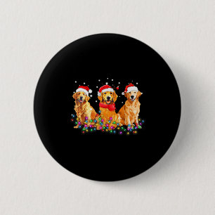 Macaron Rond 5 Cm Lumières de Noël de Golden Retriever Chien Jolies