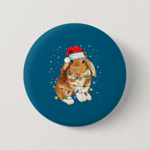 Macaron Rond 5 Cm Lumières de Noël de lapin Bunny Chapeau de Père No
