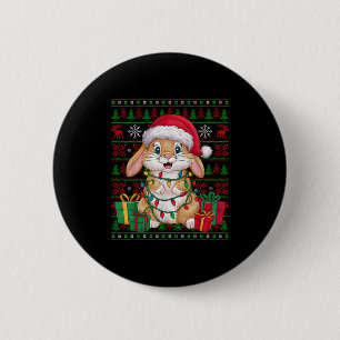 Macaron Rond 5 Cm Lumières de Noël Lapin Bunny Chapeau de Père Noël 
