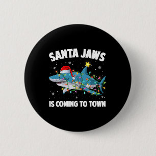 Macaron Rond 5 Cm Lumières de Noël Requin Santa Joyeux Sharkmas Noël