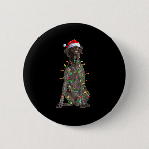 Macaron Rond 5 Cm Lumières de Noël Santa Chien Pointer Allemand à po