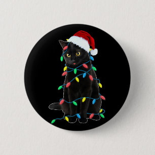 Macaron Rond 5 Cm Lumières de sapin de Noël chat noir drôle Santa ch