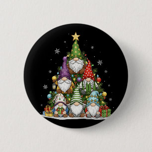Macaron Rond 5 Cm Lumières de sapin de Noël Gnomes Drôle de Noël Fêt