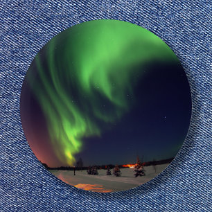 Macaron Rond 5 Cm Lumières du Nord à Bear Lake Night Photo