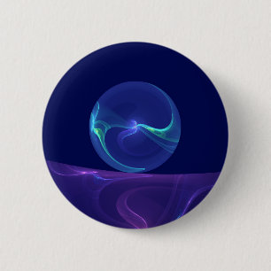 Macaron Rond 5 Cm Lumineuse Bleu Violet Rêve Abstrait Fractal Art