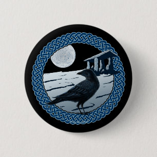 Macaron Rond 5 Cm Lune celtique, Corbeau et Dolman Pins et Boutons