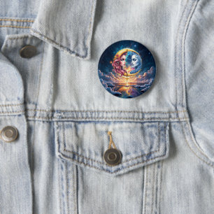 Macaron Rond 5 Cm Lune de l'Équilibre Éternel – Âmes de Feu et d'Eau