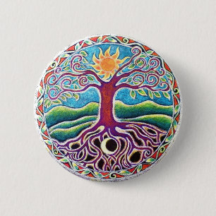 Macaron Rond 5 Cm Lune et arbre de Sun de bouton de mandala de la