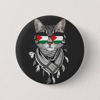 Macaron Rond 5 Cm Lunettes de drapeau Keffiyeh Cat Palestine