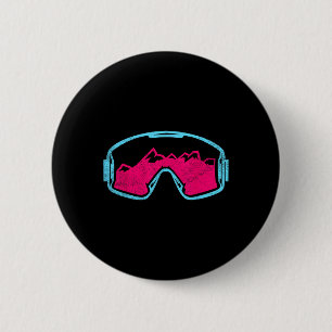 Macaron Rond 5 Cm Lunettes de ski rétro vintage planche à neige 80s