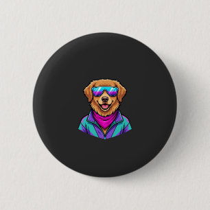 Macaron Rond 5 Cm Lunettes de soleil de chien mignon Art néon rétro_