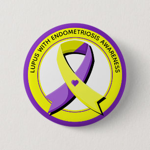 Macaron Rond 5 Cm Lupus with Endometriosis Awareness Heart