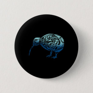 Macaron Rond 5 Cm Lynésie Maori Kiwi Oiseau Océan Bleu Nouvelle-Zéla