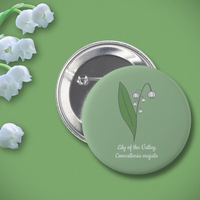 Macaron Rond 5 Cm Lys botanique de la Fleur de Vallée Pastel (Botanical Lily of the Valley green Button)