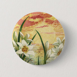 Macaron Rond 5 Cm Lys de Pâques vintages lever du soleil et anges vi