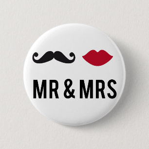 Macaron Rond 5 Cm M. et Mme avec la moustache et les lèvres rouges