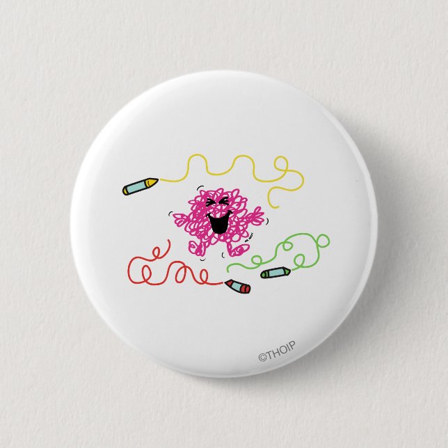 Macaron Rond 5 Cm M. Messy Joue Avec Des Crayons (Devant)