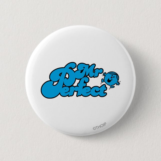 Macaron Rond 5 Cm M. Perfect | Grandes lettres bleues (Devant)