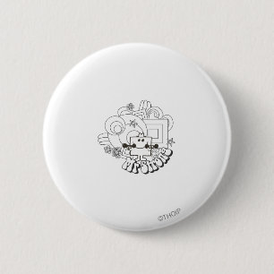 Macaron Rond 5 Cm M. Strong   Étoiles et fleurs noires et blanches