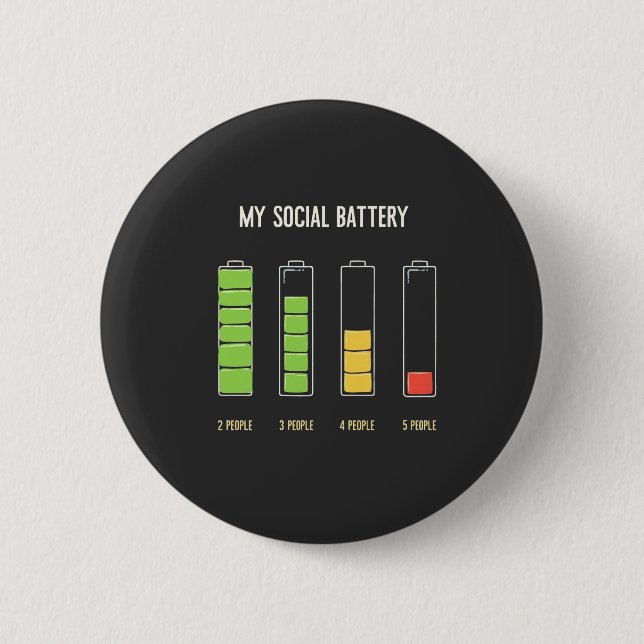 Macaron Rond 5 Cm Ma batterie sociale introvertit l'Humour social (Devant)