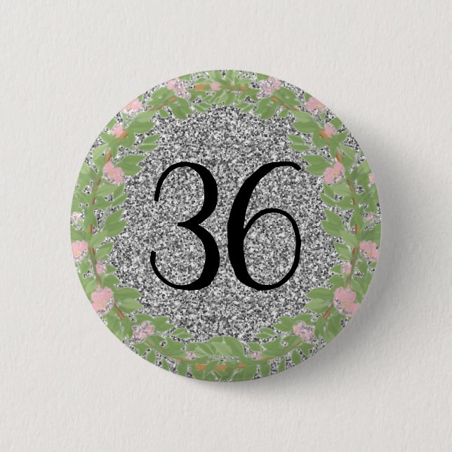 Macaron Rond 5 Cm Ma Parties scintillant d'argent d'anniversaire Cla (Devant)