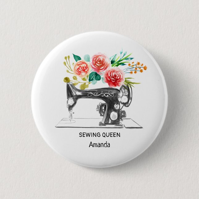 Macaron Rond 5 Cm Machine à coudre noire Maileron blanc (Devant)