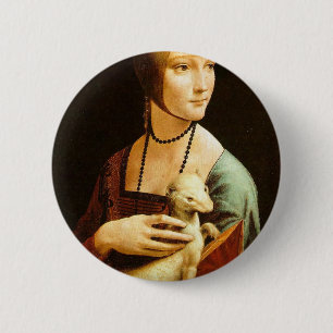 Macaron Rond 5 Cm Madame avec une hermine par Leonardo da Vinci C.