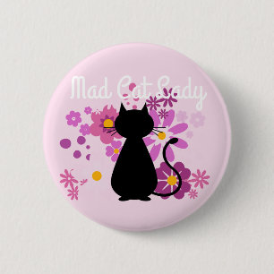 Macaron Rond 5 Cm "Madame folle de chat" chat dans l'insigne rose de