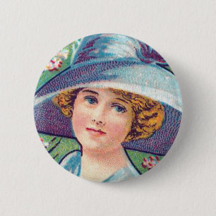 Macaron Rond 5 Cm Madame vintage avec le casquette
