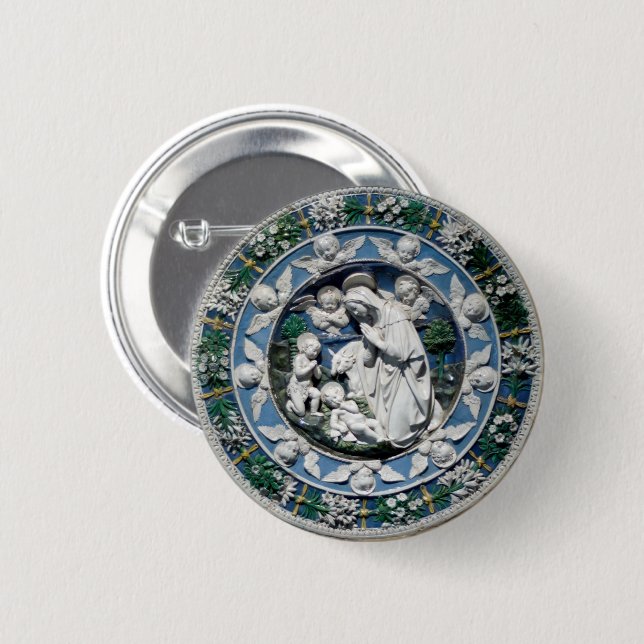 Macaron Rond 5 Cm Madonna Adoring Child par Della Robbia (Devant & derrière)