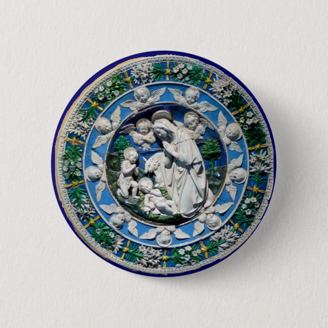 MACARON ROND 5 CM MADONNA AVEC ENFANT ET ANGELS (Devant)