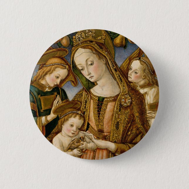 Macaron Rond 5 Cm Madonna et enfant avec deux anges (Devant)