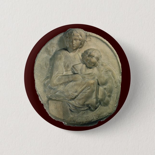 Macaron Rond 5 Cm Madonna et Enfant, Tondo Pitti par Michelangelo (Devant)