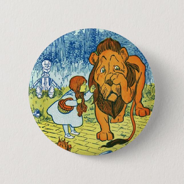 Macaron Rond 5 Cm Magicien d'Oz Dorothy et le lion lâche (Devant)