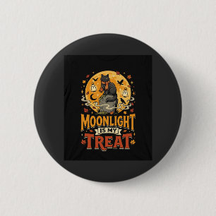 Macaron Rond 5 Cm Magie de la Lune du Chat Noir Halloween