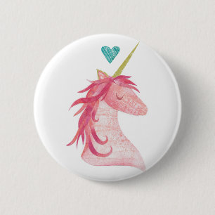 Macaron Rond 5 Cm Magie rose de licorne avec le coeur