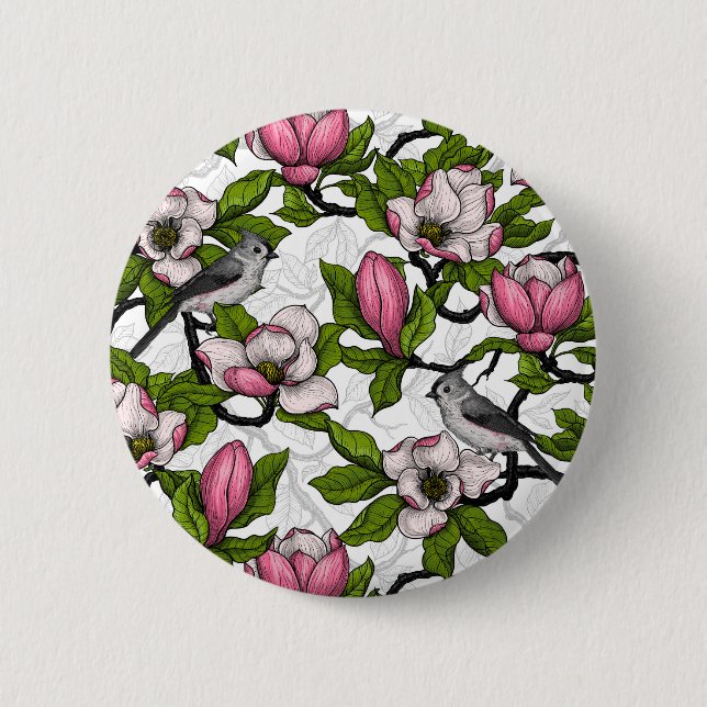 Macaron Rond 5 Cm Magnolia en floraison et tireur (Devant)