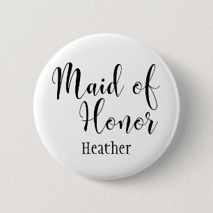 Macaron Rond 5 Cm Maid of Honor 2 Black Typography with/ Name (30)