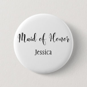 Macaron Rond 5 Cm Maid of Honor Black Script Typographie avec nom (3