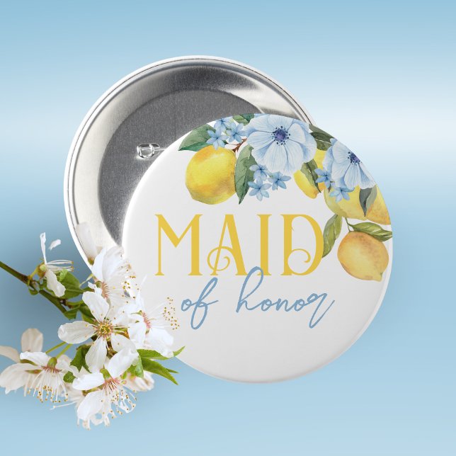 Macaron Rond 5 Cm Maid of Honor Lemon Fête des mariées Pin on Button (Lemon Bridal Shower Pin on Buttons for Your Special Guests of Honor Such as Grandma's, Mom's & More)