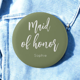 Macaron Rond 5 Cm Maid of Honor Sage Green Wedding Button