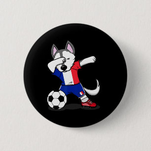 Macaron Rond 5 Cm Maillot de fans de football de France chien husky