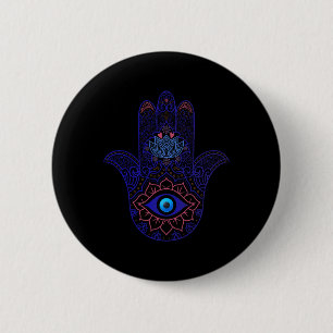 Macaron Rond 5 Cm Main de Hamsa Bleu Œil Mauvaise Yoga - Symbole Spi