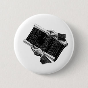 Macaron Rond 5 Cm Mains avec plans architecturaux bleus, entreprise