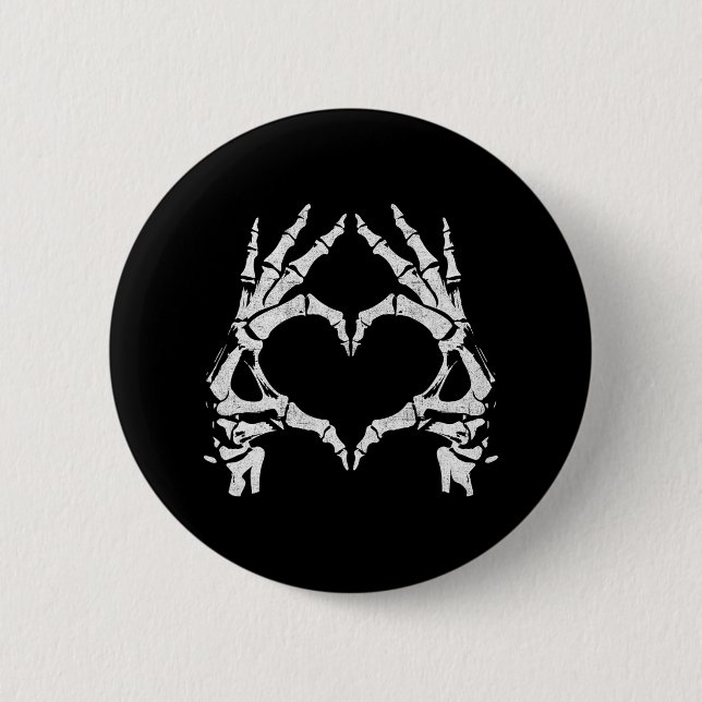 Macaron Rond 5 Cm Mains du coeur - Halloween - Squelette Mains Coeur (Devant)