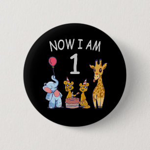 Macaron Rond 5 Cm Maintenant j'ai 1 an 1er anniversaire au Zoo